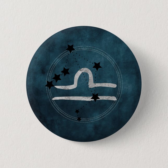 Libra schwarz & Silver zodiac Teal Button (Vorderseite)