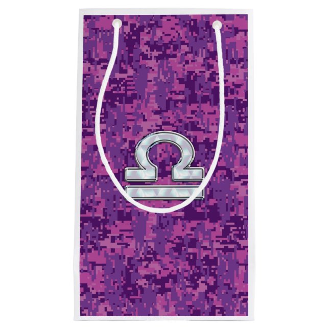 Libra Sign auf der digitalen Fuchsia-Camouflage Kleine Geschenktüte (Vorderseite)