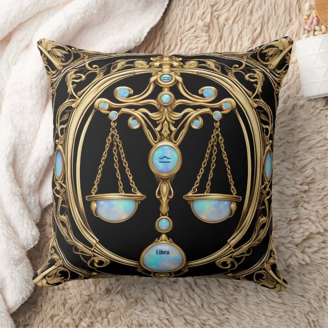 Libra-Skalen, Opal- und Gold-Personalisierte Zodia Kissen (Decke)