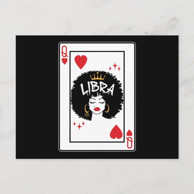  Libra Star Sign Melanin Black Queen of Hearts Postkarte (Vorderseite)