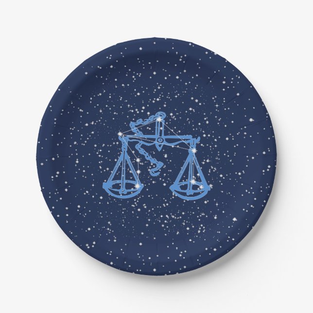 Libra-Sternbild und Zodiaka-Zeichen mit Sternen Pappteller (Vorderseite)