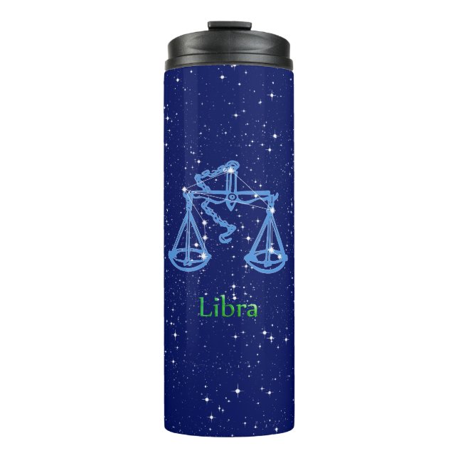 Libra-Sternbild und Zodiaka-Zeichen mit Sternen Thermosbecher (Vorderseite)