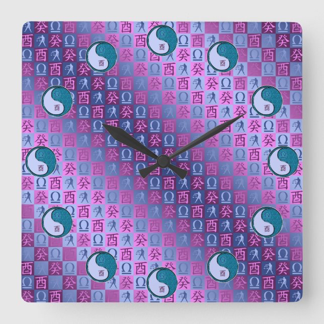 Libra & Water Rooster Quadratische Wanduhr (Vorderseite)