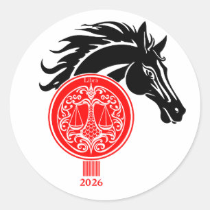 Libra x Jahr des Pferdes 2026 Runder Aufkleber