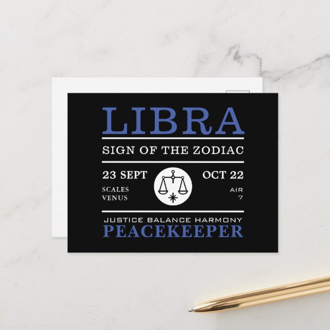 Libra-Zeichen des Zodiaks, astrologisch Postkarte (Vorderseite/Rückseite Beispiel)