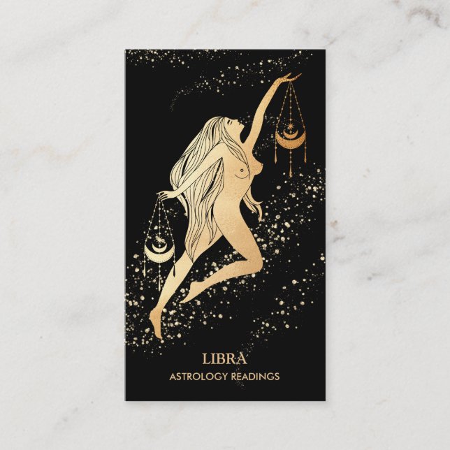 *~* LIBRA Zodiac Astrologie Lesen Gold Schwarz Visitenkarte (Vorderseite)