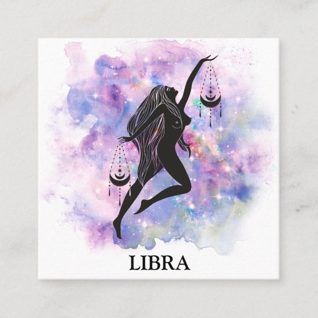 *~* LIBRA Zodiac Astrologie Lesungen Rosa Blau Quadratische Visitenkarte (Vorderseite)