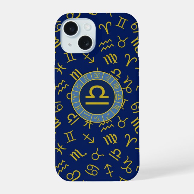 Libra Zodiac+Astrology Symbols Pattern Gold+Blues (Verso)