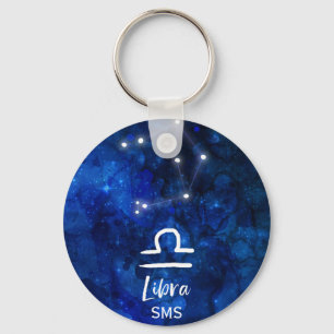 Libra Zodiac Constellation Blue Galaxy Monogram Schlüsselanhänger