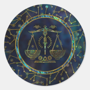 Libra Zodiac Gold Abalone Runder Aufkleber