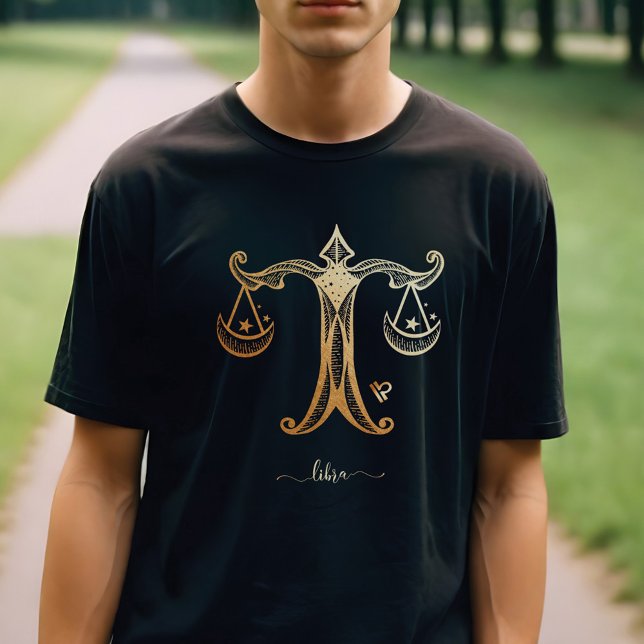 Libra Zodiac Gold Monochrome Graphic T - Shirt (Libra Zodiac Gold Monochrome Graphic T-Shirt)