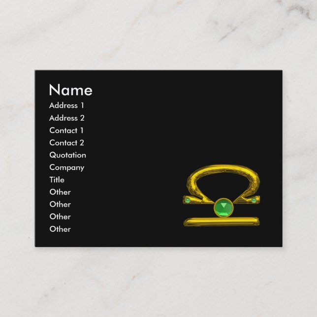 LIBRA ZODIAC JEWEL Green Emerald & Gold Black Visitenkarte (Vorderseite)