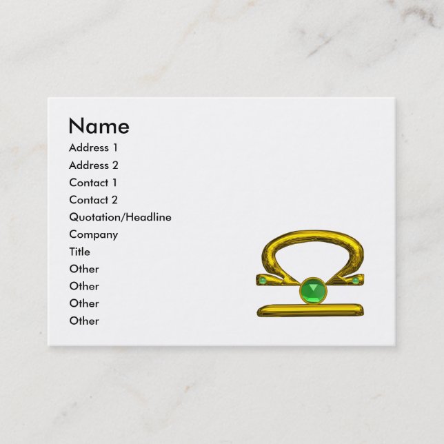 LIBRA ZODIAC JEWEL , grüner Smaragd und Gold , wei Visitenkarte (Vorderseite)
