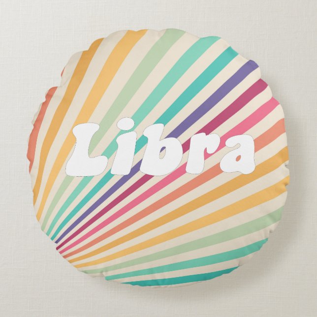 Libra Zodiac Retro Rainbow Astrologie Rundes Kissen (Vorderseite)