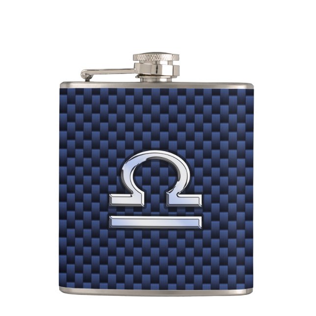 Libra Zodiac Sign auf Blue Carbon Fibre Style Flachmann (Vorderseite)