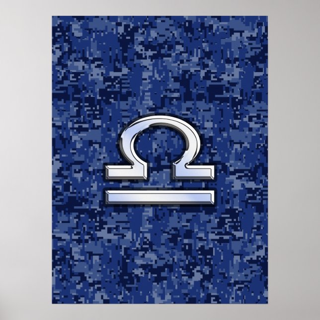 Libra Zodiac Sign auf Blue Digital Camouflage Poster (Vorne)