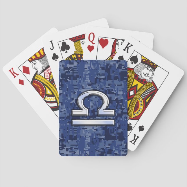 Libra Zodiac Sign auf Blue Digital Camouflage Spielkarten (Rückseite)