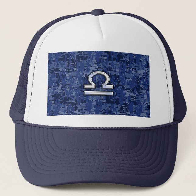 Libra Zodiac Sign auf Blue Digital Camouflage Truckerkappe (Vorderseite)
