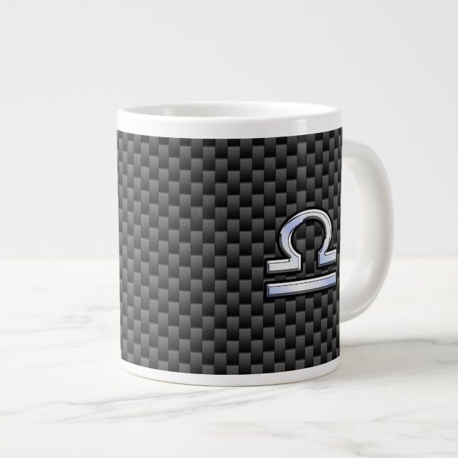 Libra Zodiac Sign auf Carbon Fiber Style Jumbo-Tasse (Vorderseite Rechts)