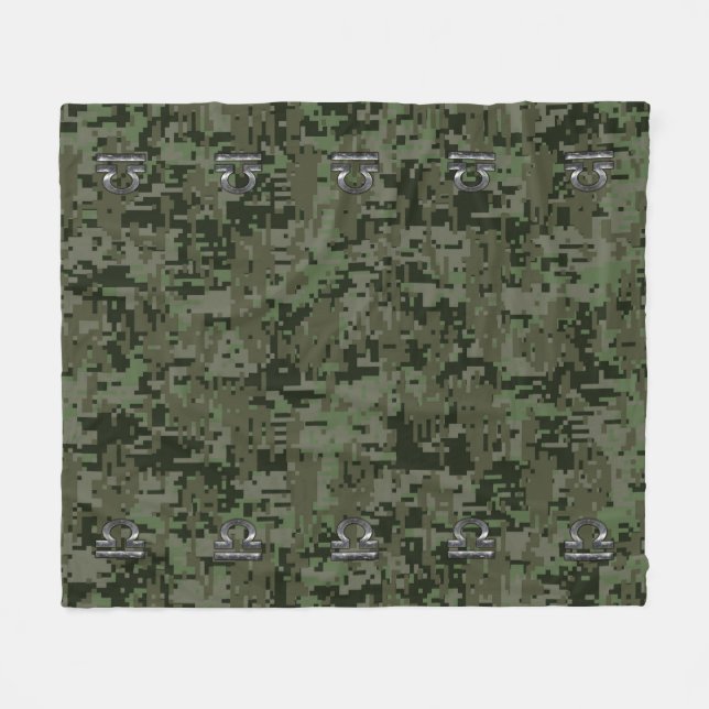 Libra Zodiac Sign auf olivengrüne digitale Camoufl Fleecedecke (Vorderseite (Horizontal))