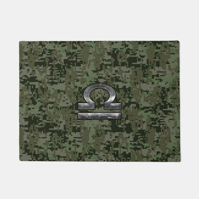 Libra Zodiac Sign auf olivengrüne digitale Camoufl Fußmatte (Vorderseite)