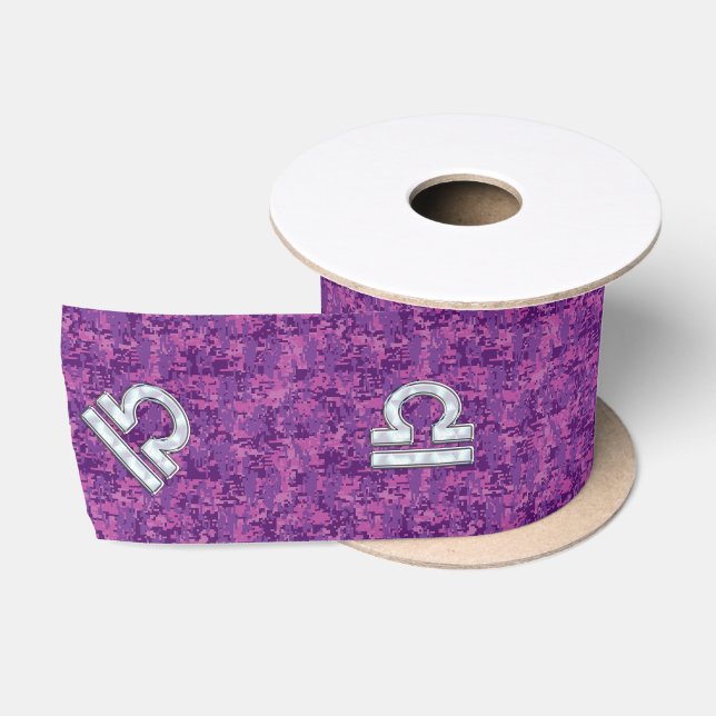 Libra Zodiac Sign auf Pink Digital Camouflage Satinband (Spule)