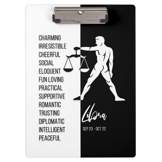 Libra Zodiac Sign Black & White Clipboard Klemmbrett (Vorderseite)