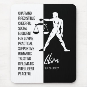 Libra Zodiac Sign Mousepad, Black & White Mousepad