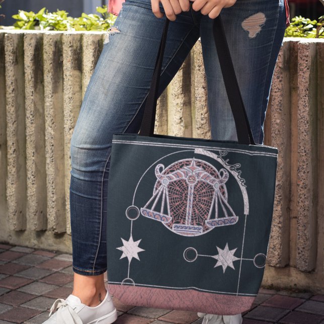 Libra Zodiac Sign Pink und Blue Mandala Tasche (Von Creator hochgeladen)
