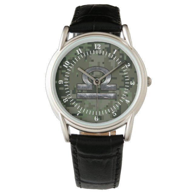 Libra Zodiac Sign Woodland Camouflage Dial Armbanduhr (Vorderseite)