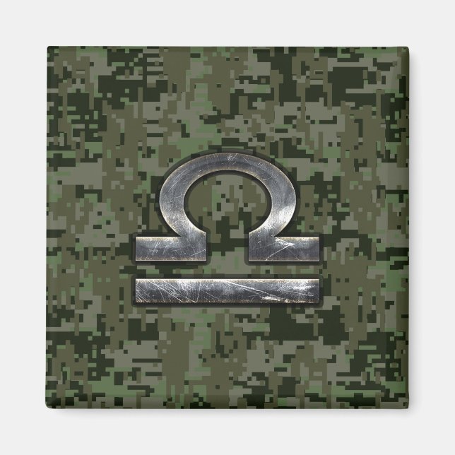 Libra Zodiac Sign Woodland Digital Camouflage Magnet (Vorne)