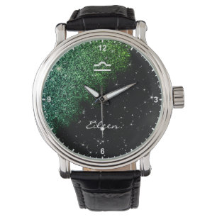 Libra Zodiac Signa Aquamariner grüner Glitzer Sta Armbanduhr