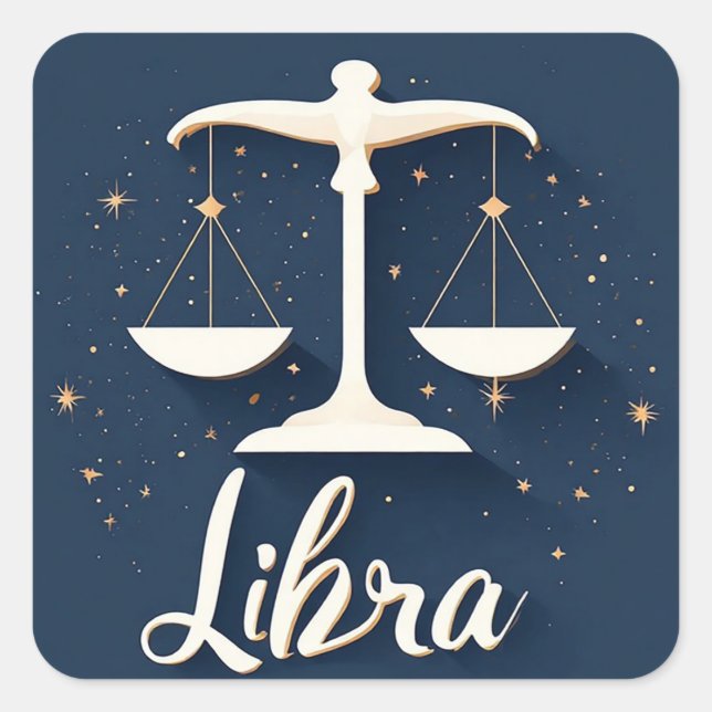 Libra Zodiac Signikon mit Balanced Scales Quadratischer Aufkleber (Vorderseite)