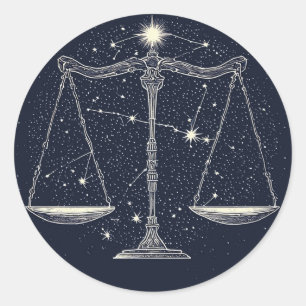 Libra Zodiac Signikon mit Balanced Scales Runder Aufkleber