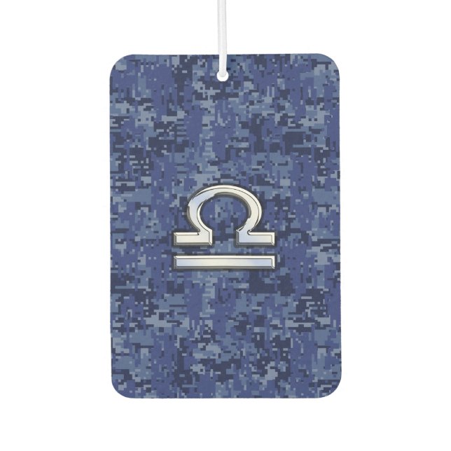 Libra Zodiac-Symbol auf Blue Digital-Camouflage Autolufterfrischer (Vorderseite)