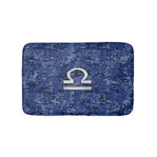 Libra Zodiac-Symbol auf Blue Digital-Camouflage Badematte