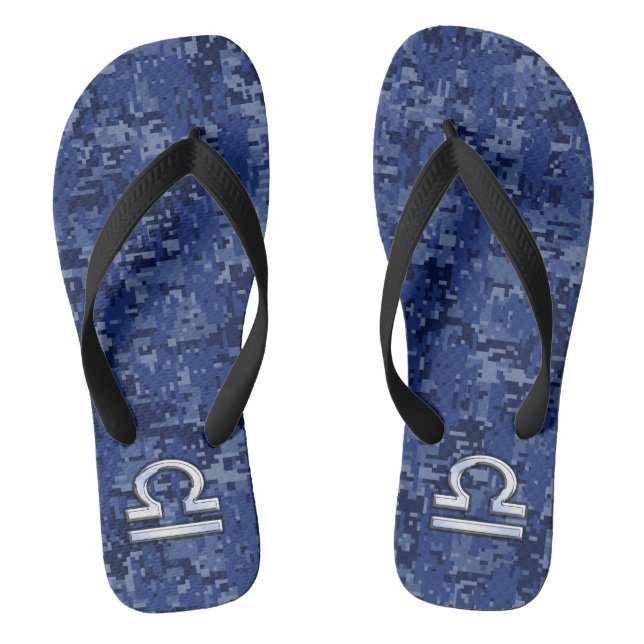 Libra Zodiac Symbol auf Blue Digital Camouflage Flip Flops (Fußbett)