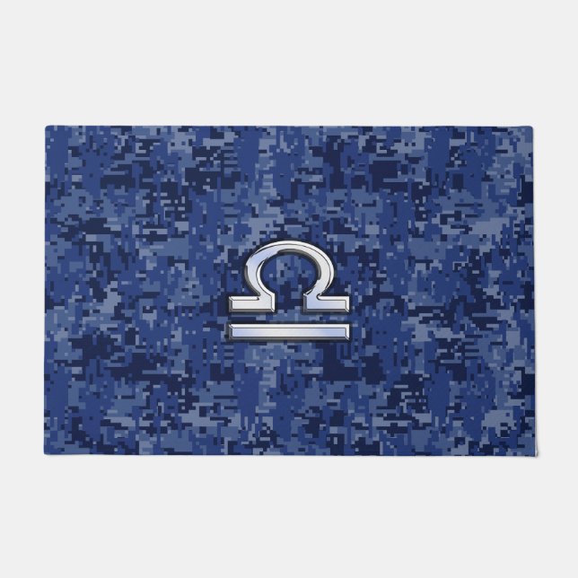 Libra Zodiac Symbol auf Blue Digital Camouflage Fußmatte (Vorderseite)