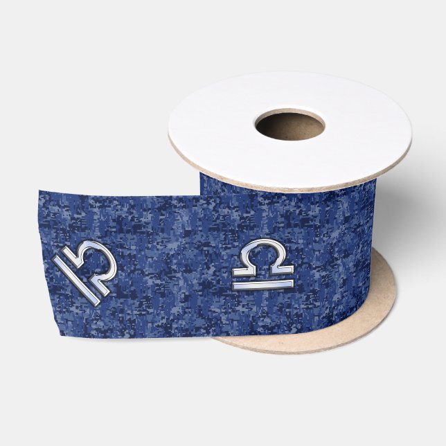 Libra Zodiac-Symbol auf Blue Digital-Camouflage Satinband (Spule)