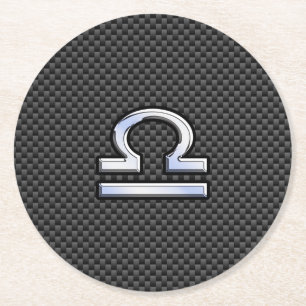 Libra Zodiac Symbol auf Carbon Fibre Print Runder Pappuntersetzer
