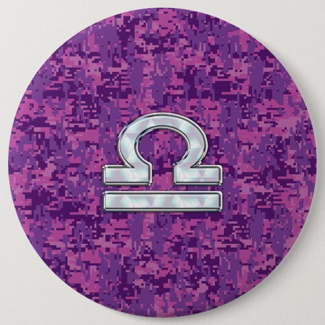 Libra Zodiac-Symbol auf der Fuchsia Digitalen Camo Button (Vorderseite)