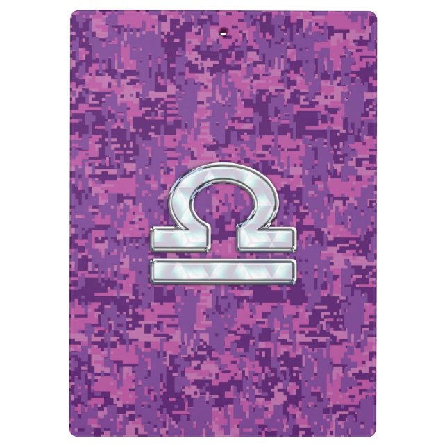 Libra Zodiac-Symbol auf der Fuchsia Digitalen Camo Klemmbrett (Rückseite)