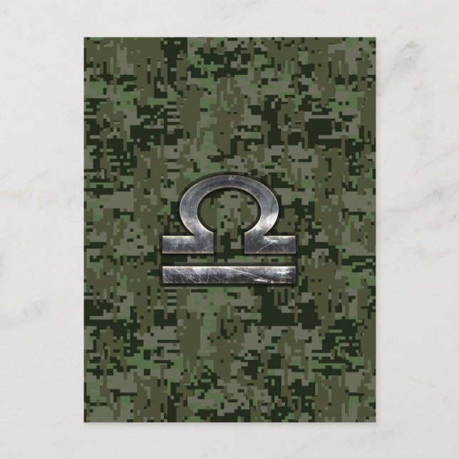Libra Zodiac-Symbol auf grüner digitaler Camouflag Postkarte (Vorderseite)