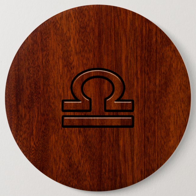 Libra Zodiac Symbol auf Mahagoni Druck Button (Vorderseite)