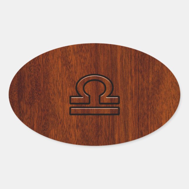 Libra Zodiac Symbol auf Mahagoni Druck Ovaler Aufkleber (Vorderseite)