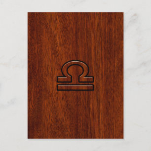 Libra Zodiac Symbol auf Mahagoni Druck Postkarte