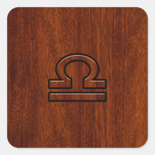 Libra Zodiac Symbol auf Mahagoni Druck Quadratischer Aufkleber