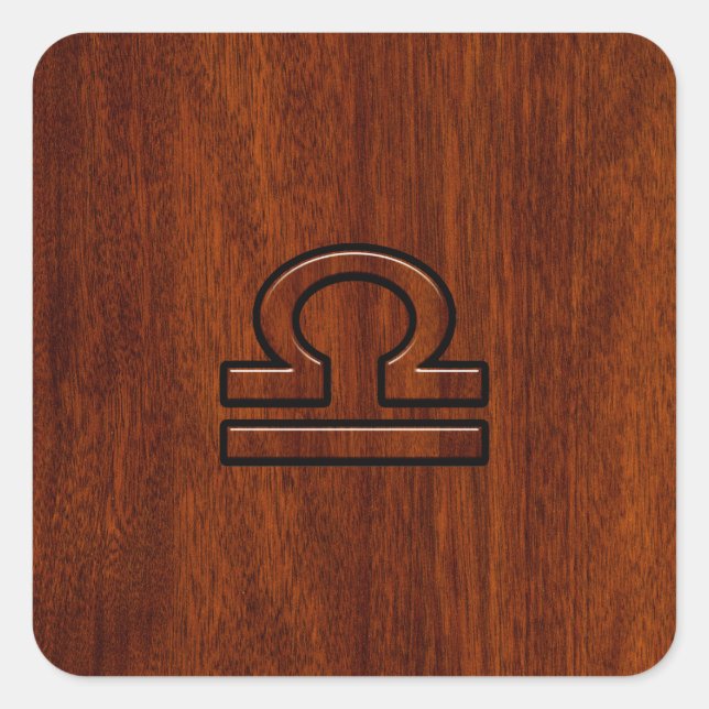 Libra Zodiac Symbol auf Mahagoni Druck Quadratischer Aufkleber (Vorderseite)