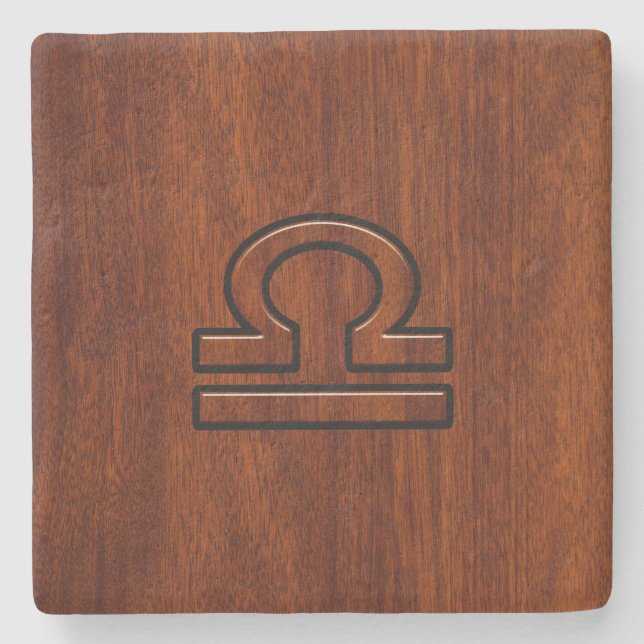 Libra Zodiac Symbol auf Mahagoni Druck Steinuntersetzer (Vorderseite)
