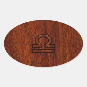 Libra Zodiac Symbol auf Mahogany Ovaler Aufkleber